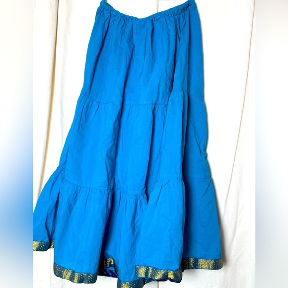 Bohemian Style Flowing 100% Cotton Dress Made in India Bright Blue Womens Sz 28" - Picture 1 of 6
